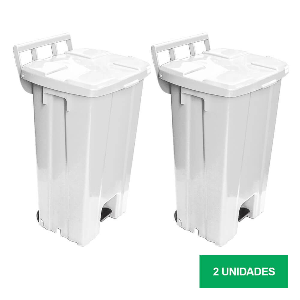Lixeira Plástica Quadrada Pedal JSN Branco 100LT Kit c/ 2 Un