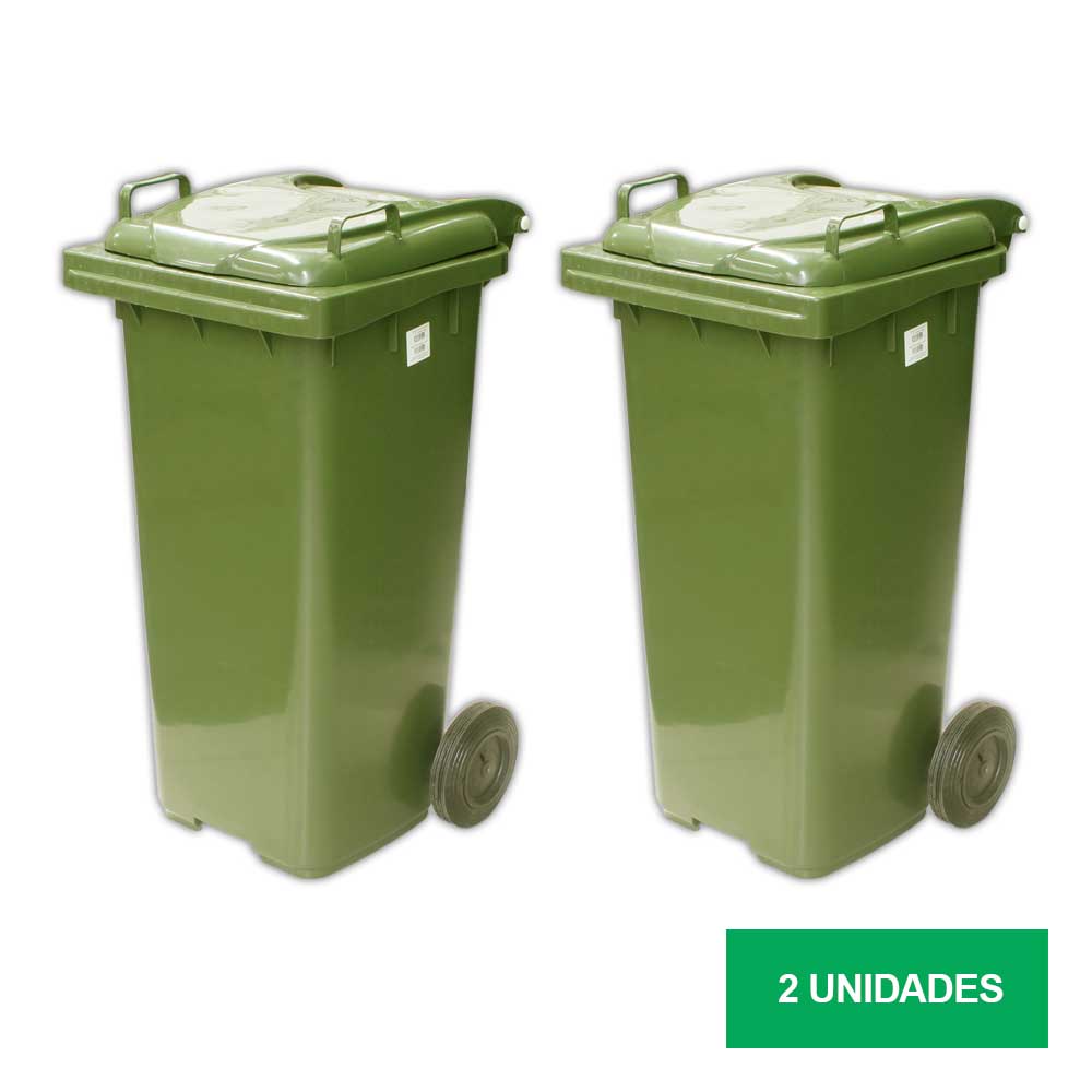 Contêiner de Lixo JSN de Plástico 120 LT Verde Kit Com 2 UN
