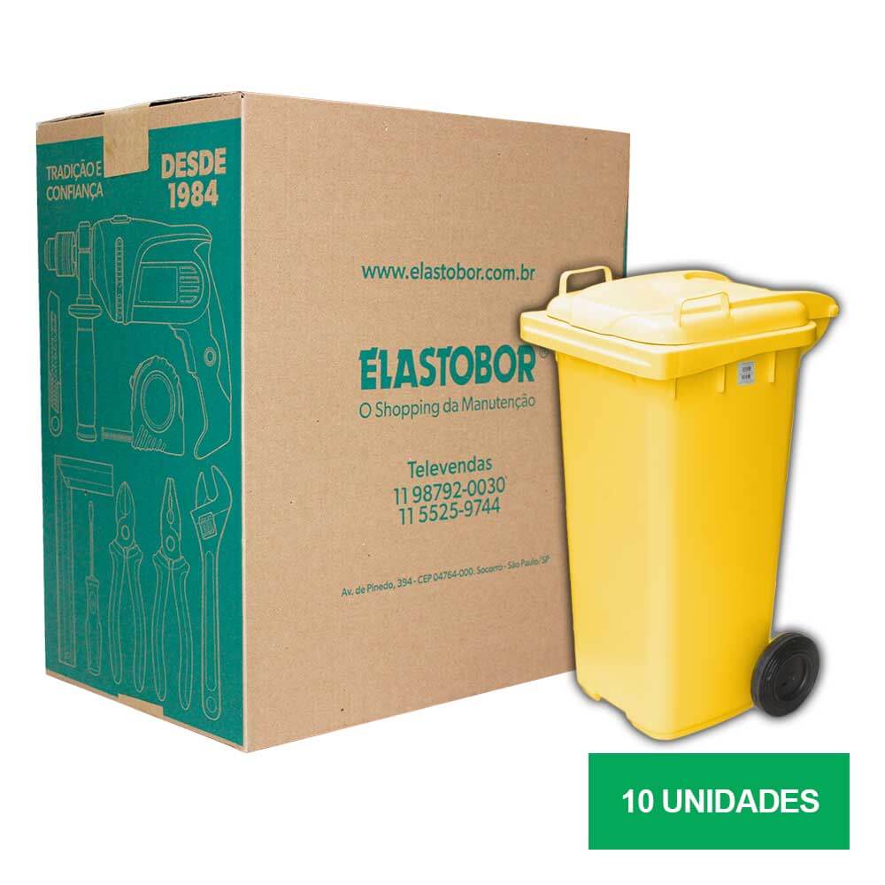 Contêiner de Lixo Plástico JSN 120LT Amarelo Kit com 10un