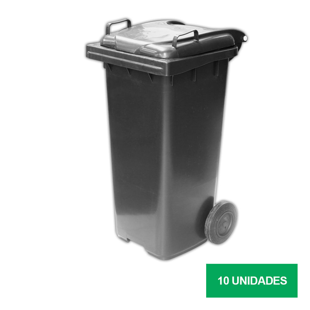 Contêiner de Lixo Plástico JSN 120LT Preto Kit com 10un