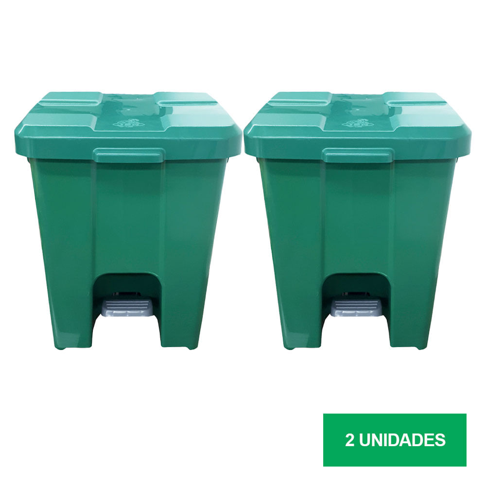 Lixeira JSN Plastica Quadrada Pedal 15L Verde Kit com 2UN