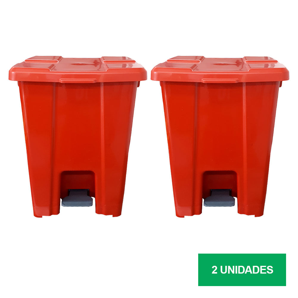 Lixeira JSN Plastica Quadrada Pedal 25L Vermelha Kit com 2UN