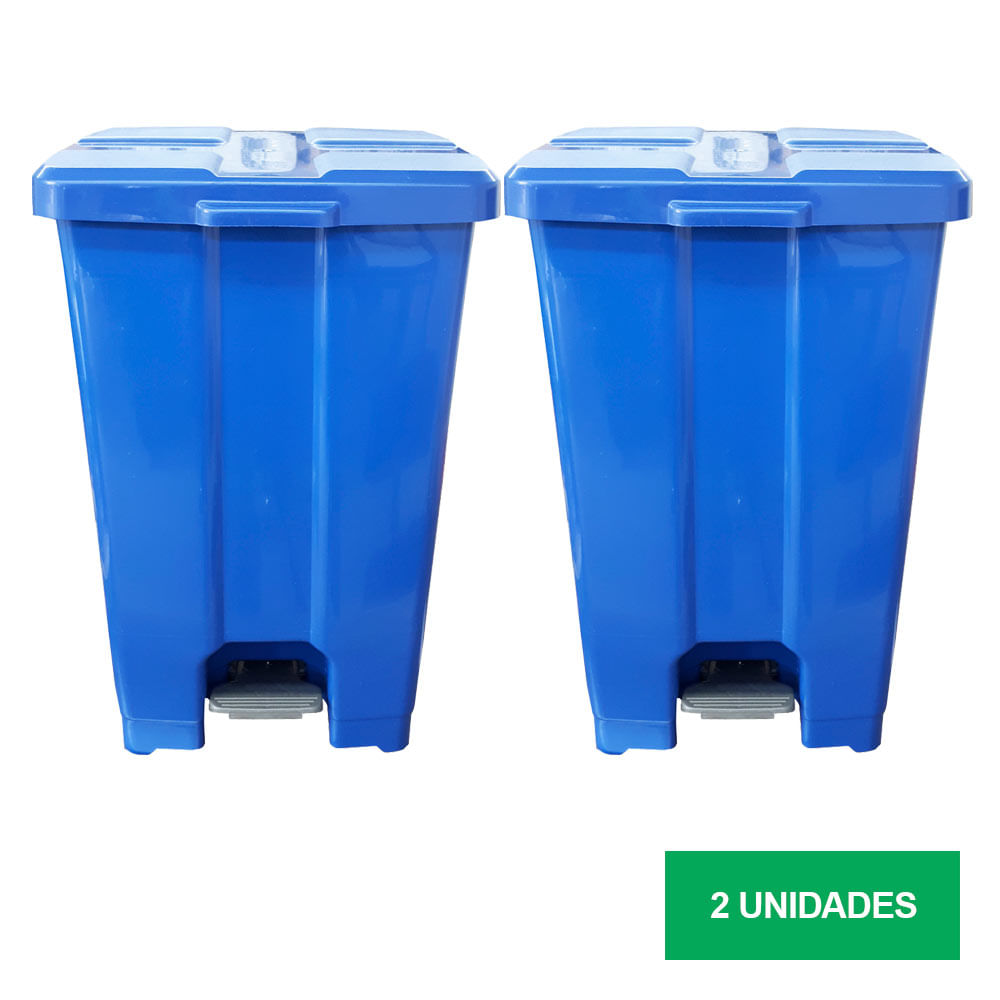 Lixeira JSN Plastica Quadrada com Pedal 60L Azul Kit com 2UN