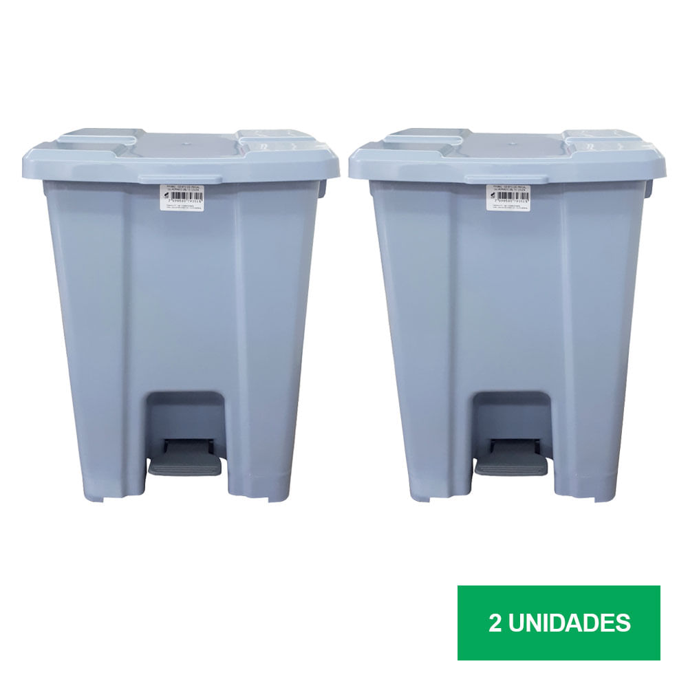 Lixeira JSN Plastica Quadrada Pedal 25L Cinza Kit com 2UN