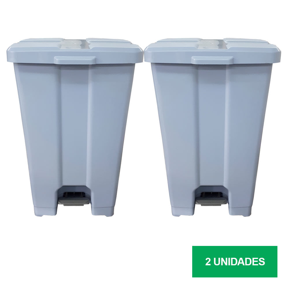 Lixeira JSN Plastica Quadrada Pedal 60L Cinza Kit com 2UN