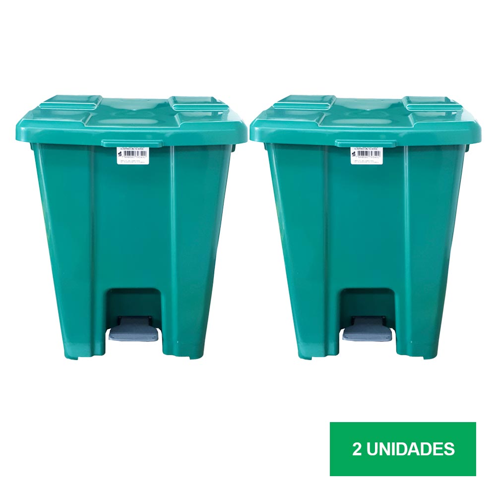 Lixeira JSN Plastica Quadrada Pedal 25L Verde Kit com 2UN