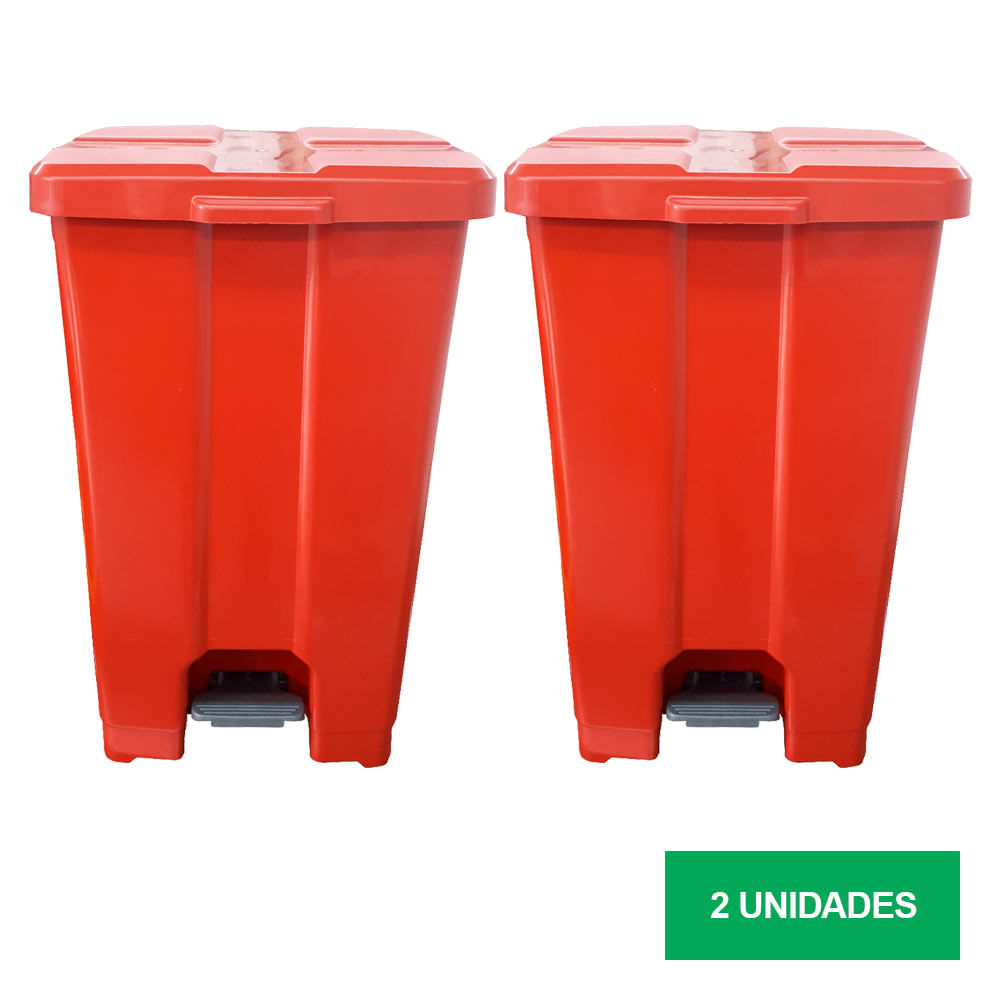 Lixeira JSN Plastica Quadrada Pedal 60L Vermelha Kit com 2UN
