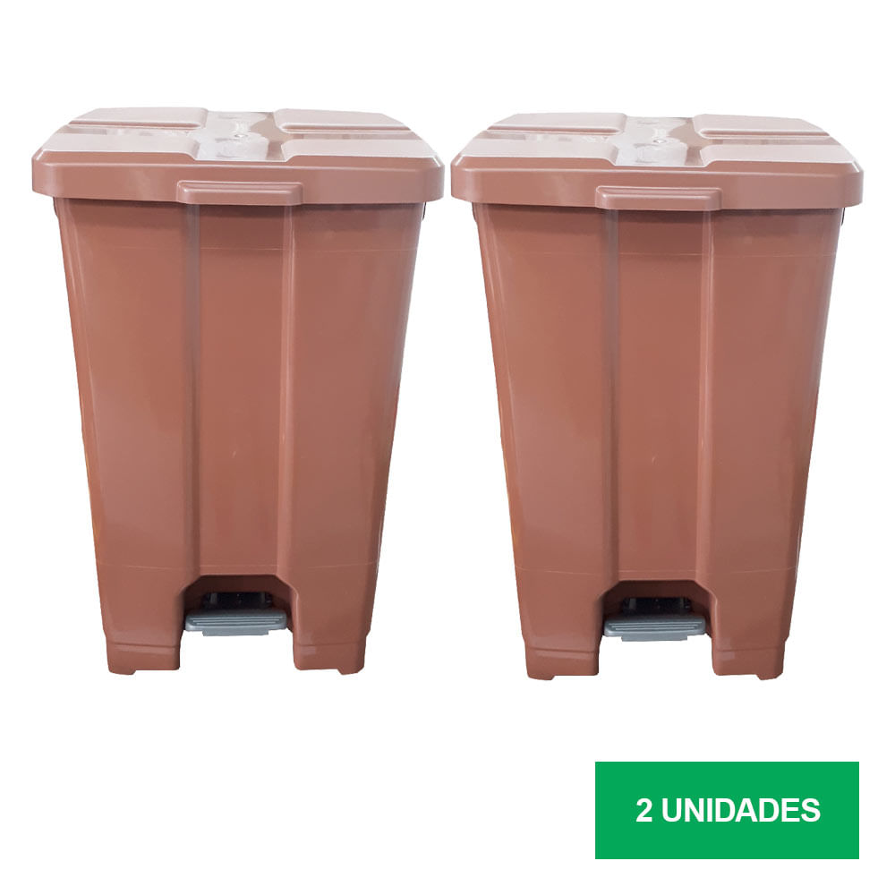 Lixeira JSN Plastica Quadrada Pedal 60L Marrom Kit com 2UN