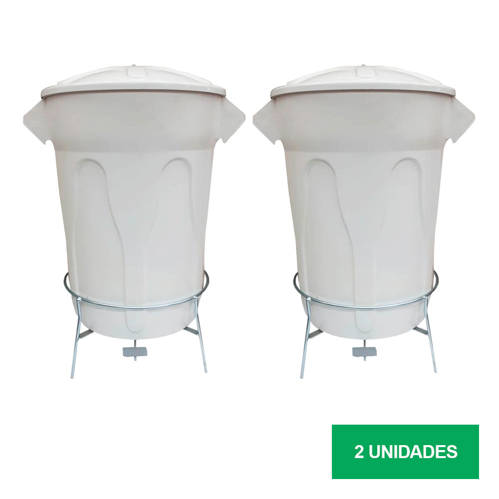 Lixeira Plástica com Pedal em Aço JSN Branca 60L Kit com 2UN