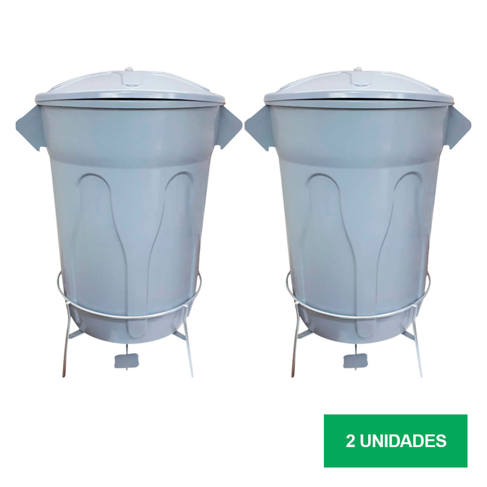Lixeira Plastica com Pedal em Aço JSN Cinza 60L Kit com 2UN