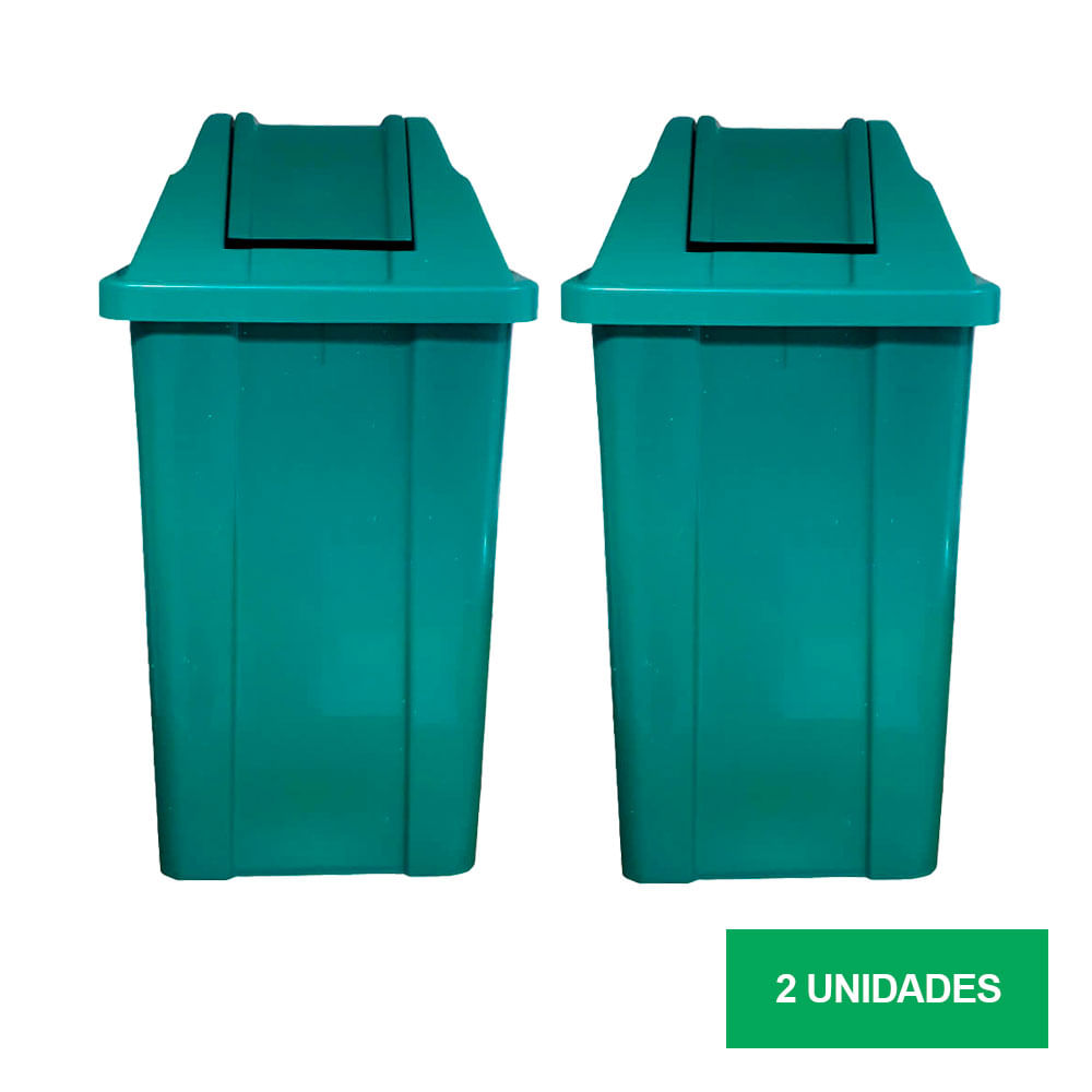 Lixeira Plástica com Tampa Vai Vem JSN Verde 60L Kit com 2UN