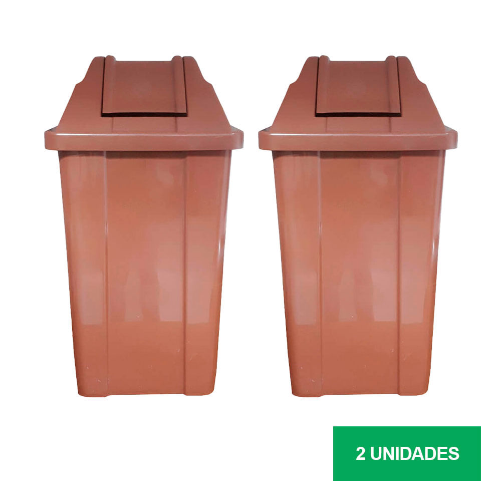 Lixeira Plástica Tampa Vai Vem JSN Marrom 60L Kit com 2UN