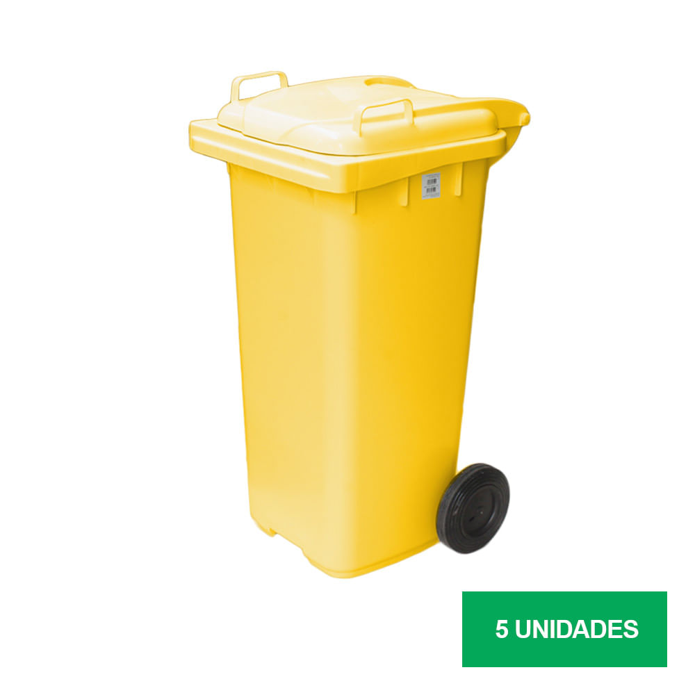 Conteiner de Lixo Plastico JSN 120LT Amarelo Kit com 5un