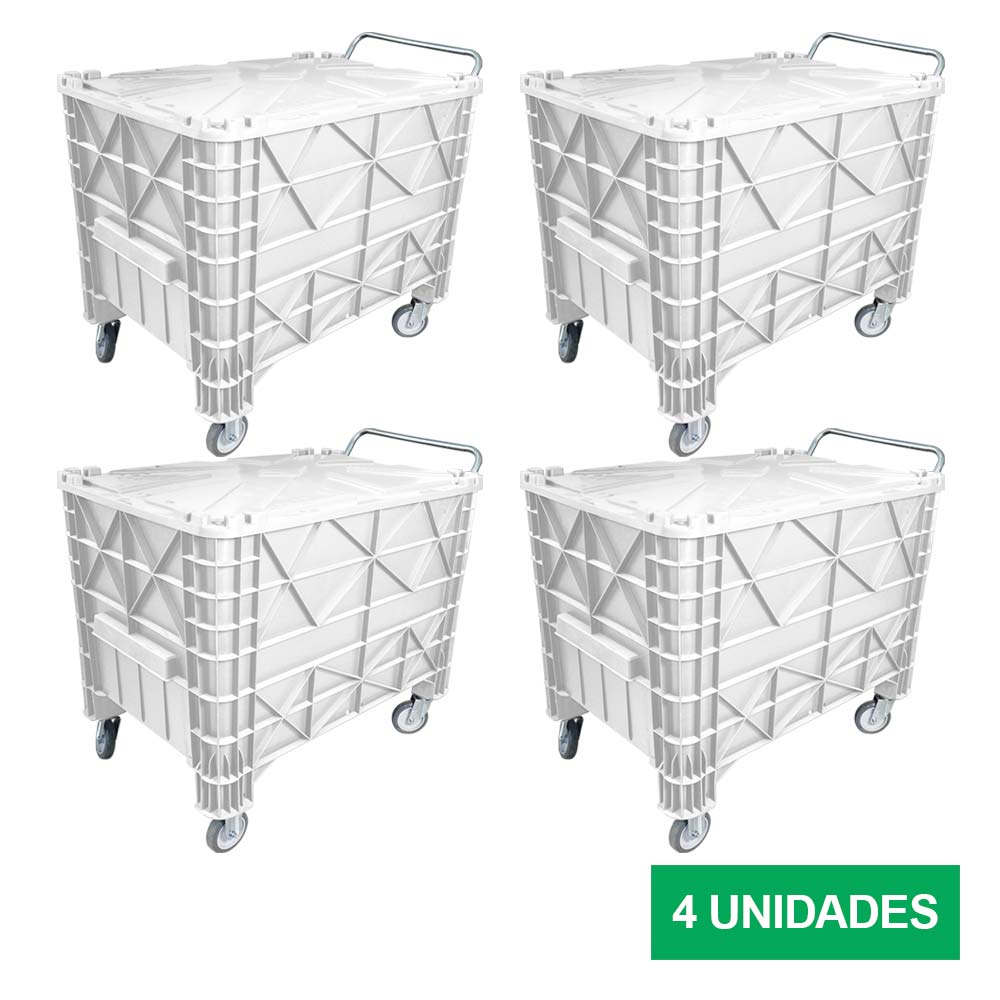 Carrinho Coletor JSN para Condomínio Branco 370L Kit com 4UN