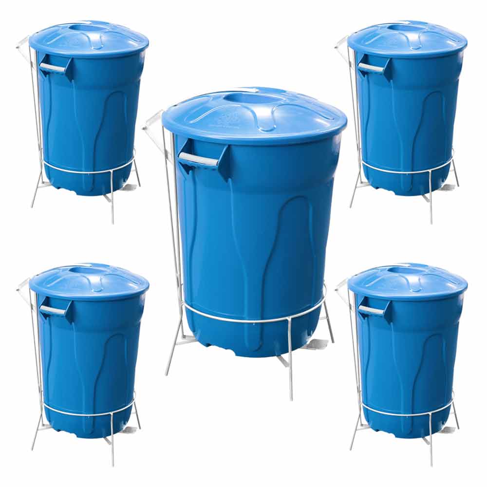 Lixeira Plástica JSN Pedal em Aço 100L Azul Kit com 5UN