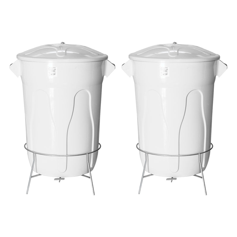 Lixeira Plástica JSN Pedal em Aço 100L Branco Kit com 2UN