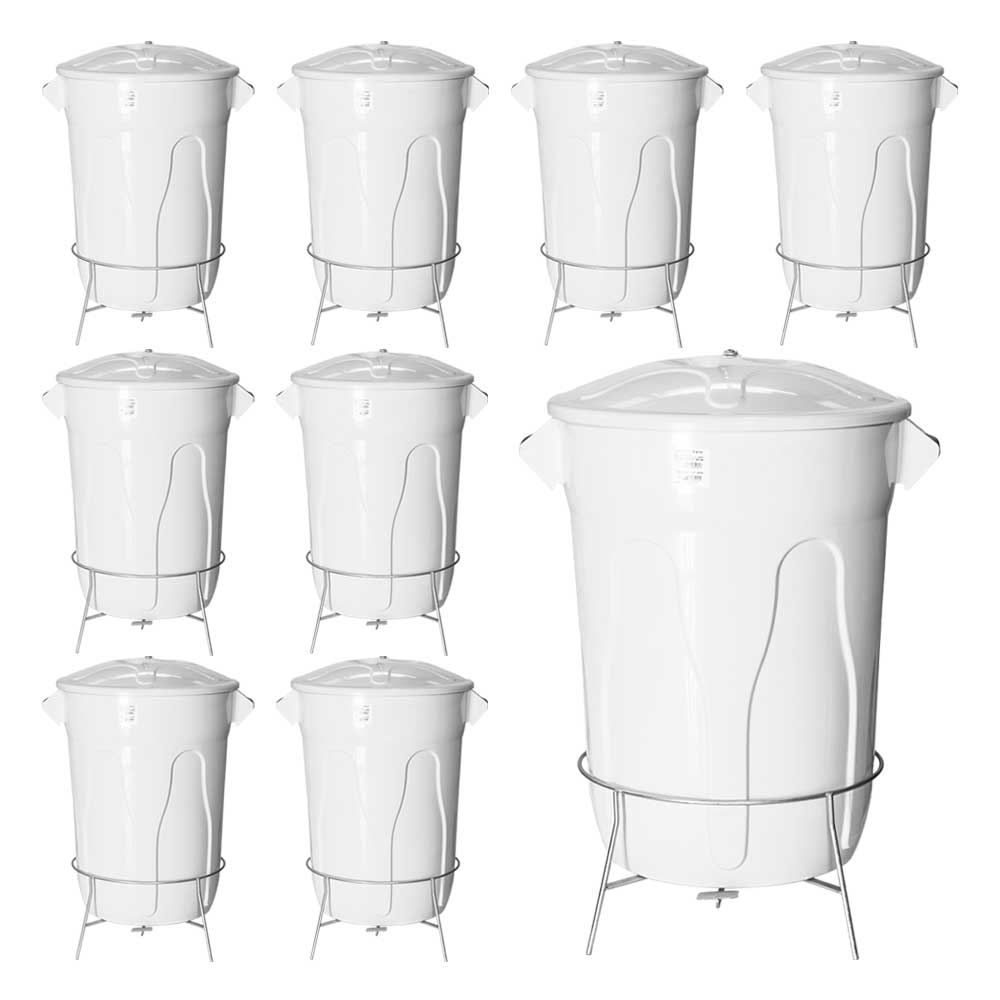 Lixeira Plástica JSN Pedal em Aço 100L Branco Kit com 10UN