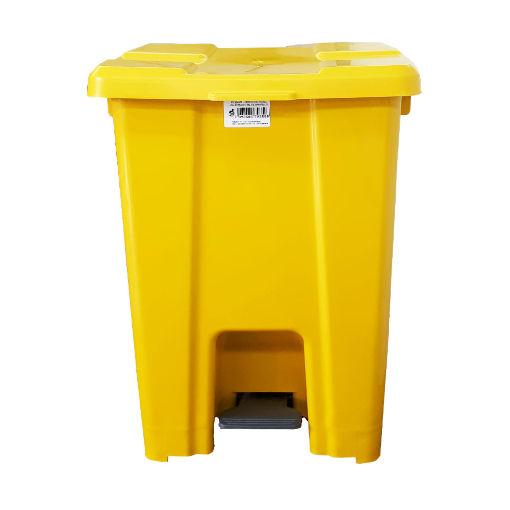 Lixeira JSN Plastica Quadrada com Pedal 25 Litros Amarela