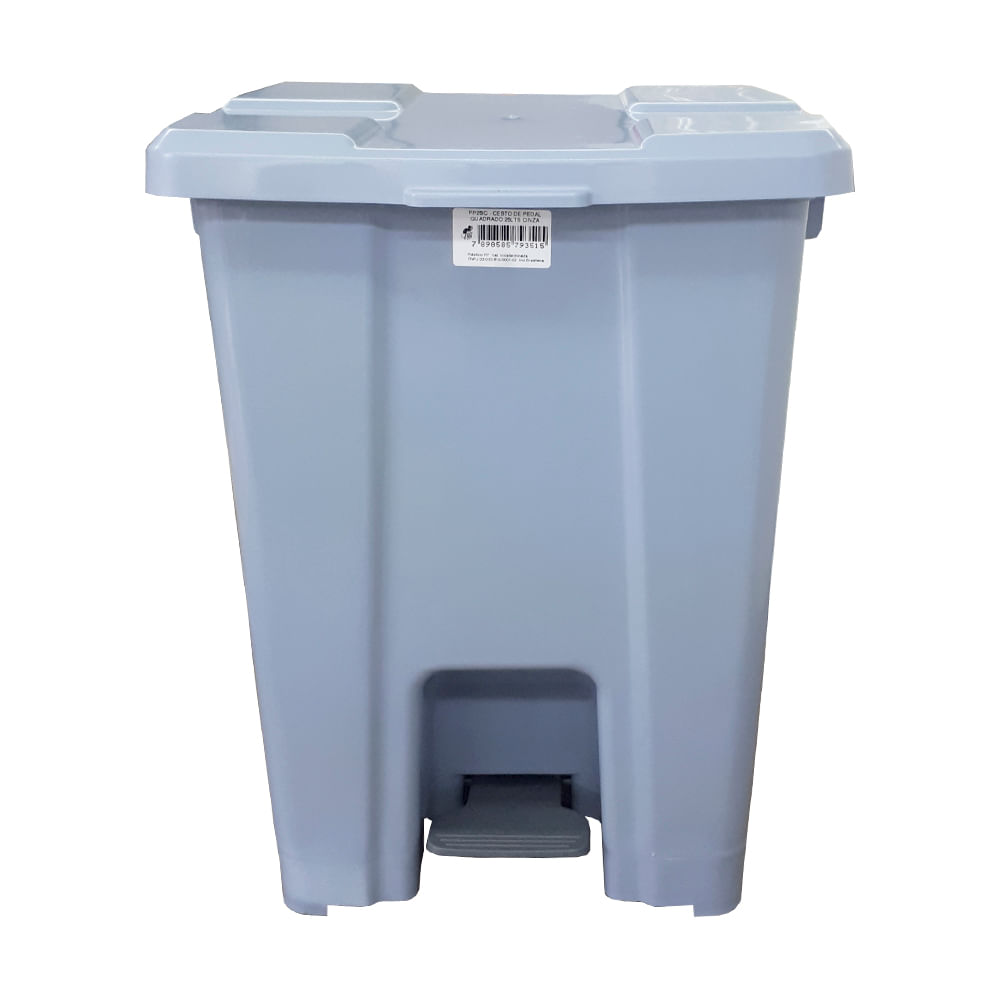Lixeira JSN Plastica Quadrada com Pedal 25 Litros Cinza