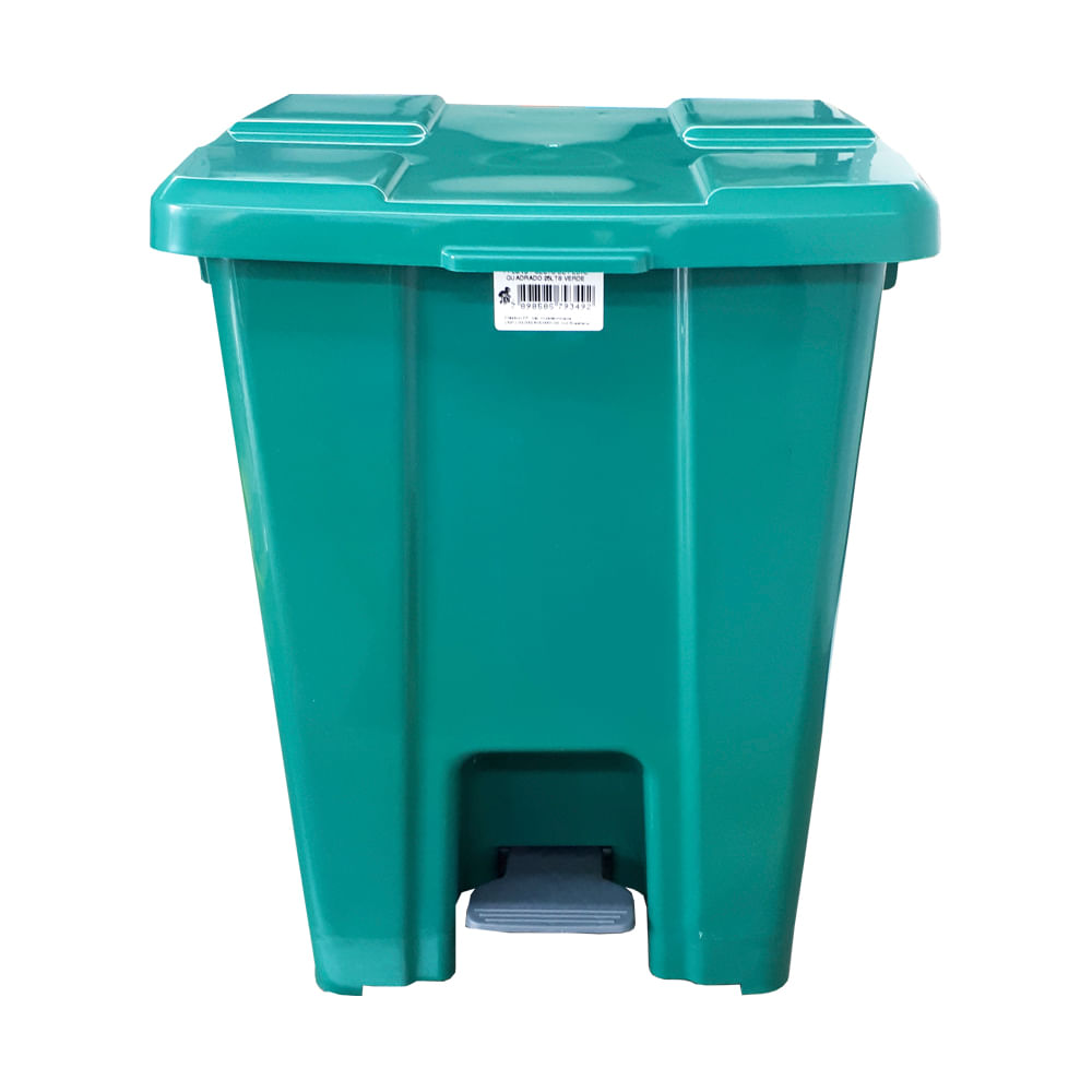 Lixeira JSN Plastica Quadrada com Pedal 25 Litros Verde