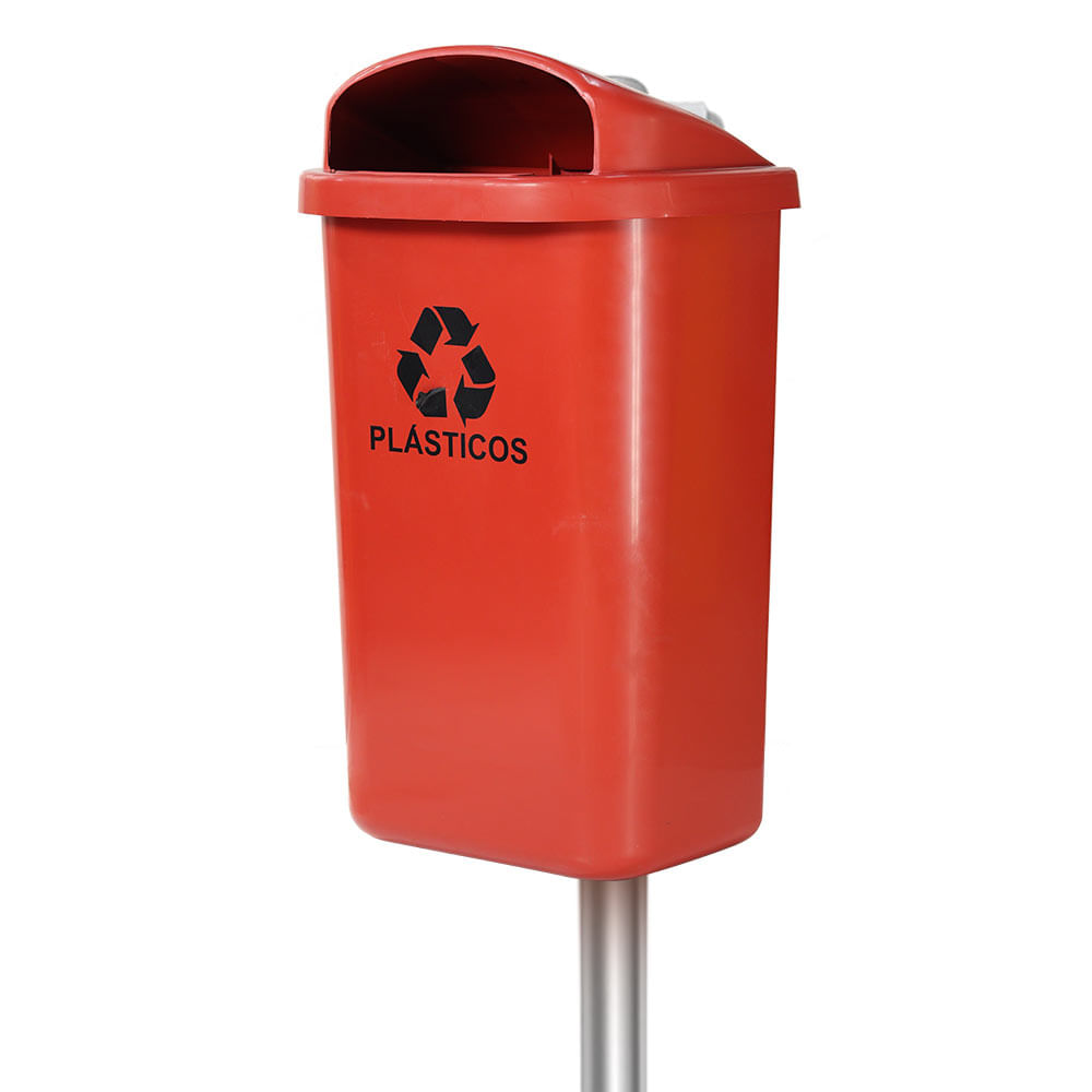Lixeira Individual JSN Coleta Seletiva 50L Vermelha C/Poste