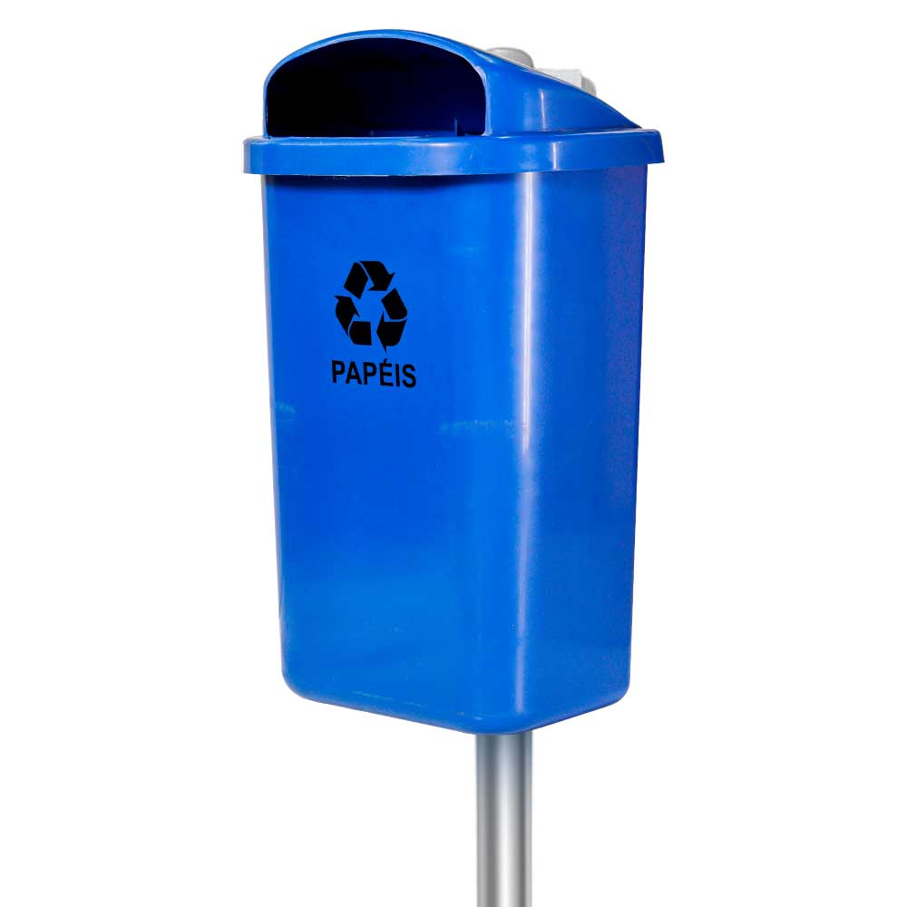 Lixeira Individual JSN Coleta Seletiva 50L Azul C/Poste