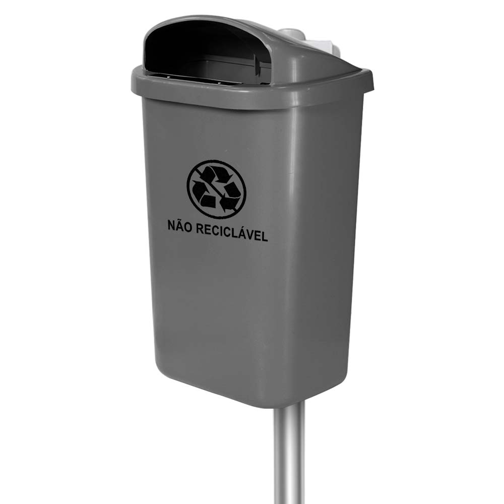 Lixeira Individual JSN Coleta Seletiva 50L Cinza C/Poste
