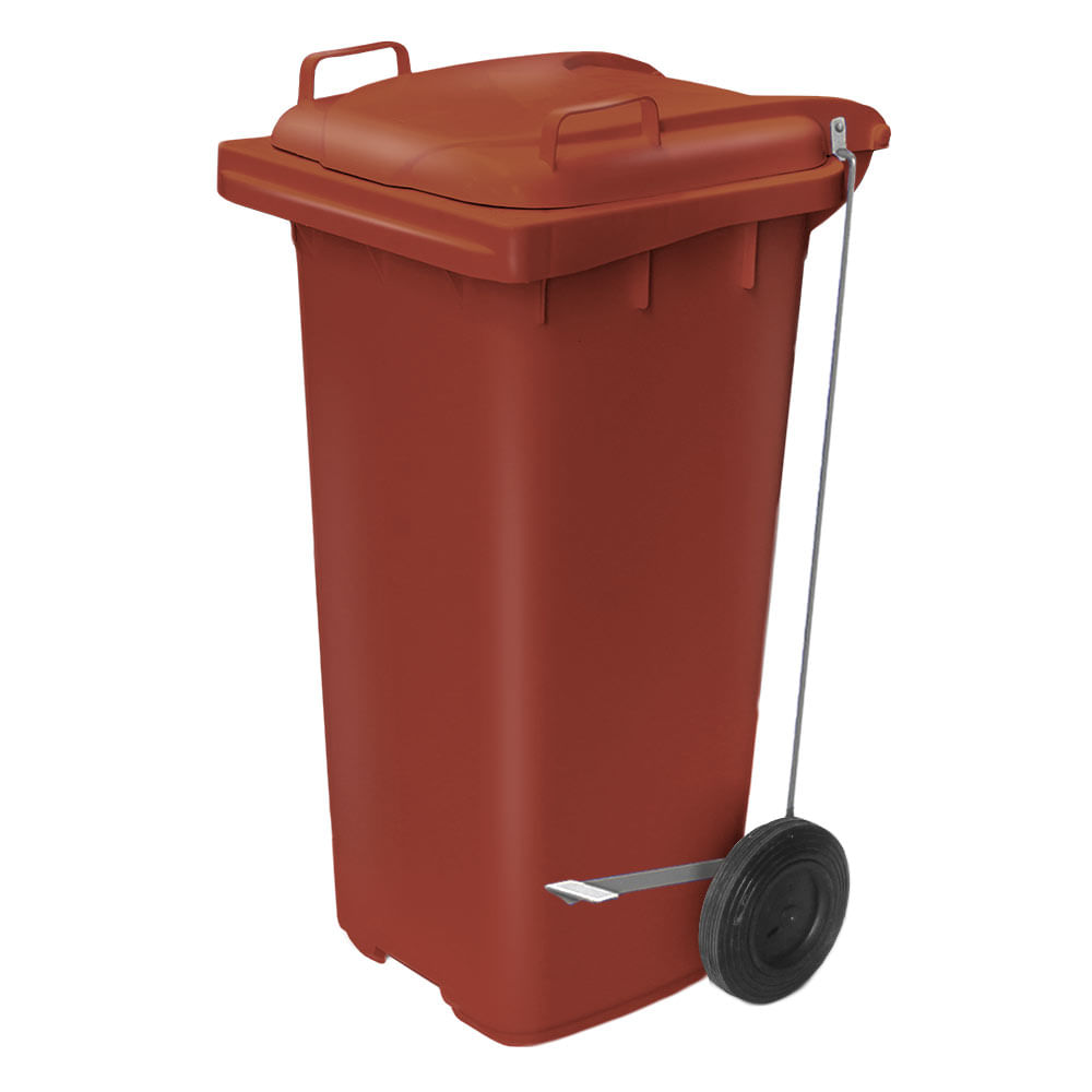 Contêiner de Lixo JSN Plástico c/ Pedal Lateral 120L Marrom