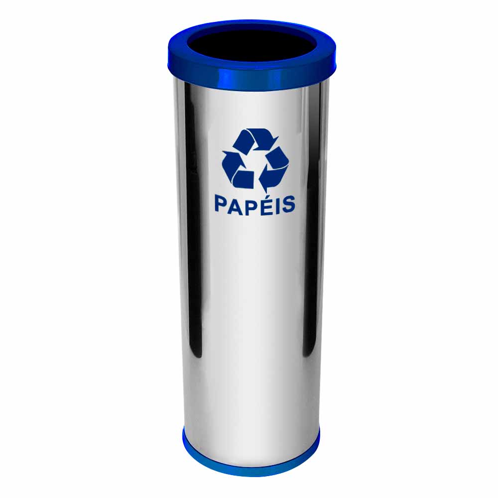 Lixeira em Aço Inox JSN Com Aro Azul 30 Litros