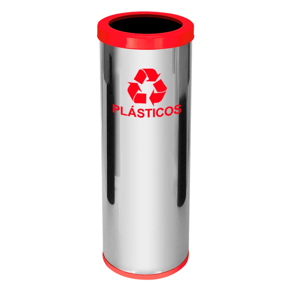 Lixeira em Aço Inox JSN Com Aro Plástico Vermelho 30 Litros