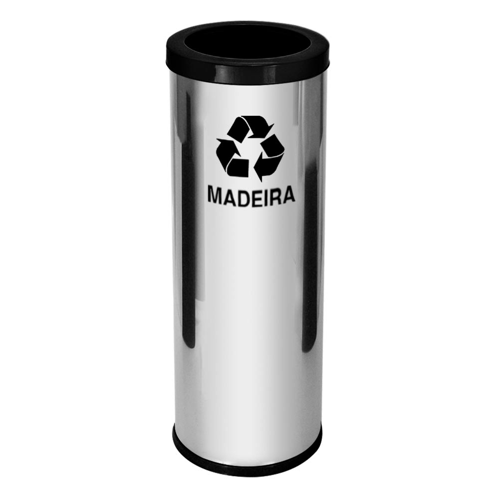 Lixeira em Aço Inox JSN Com Aro Plástico Preto 30 Litros