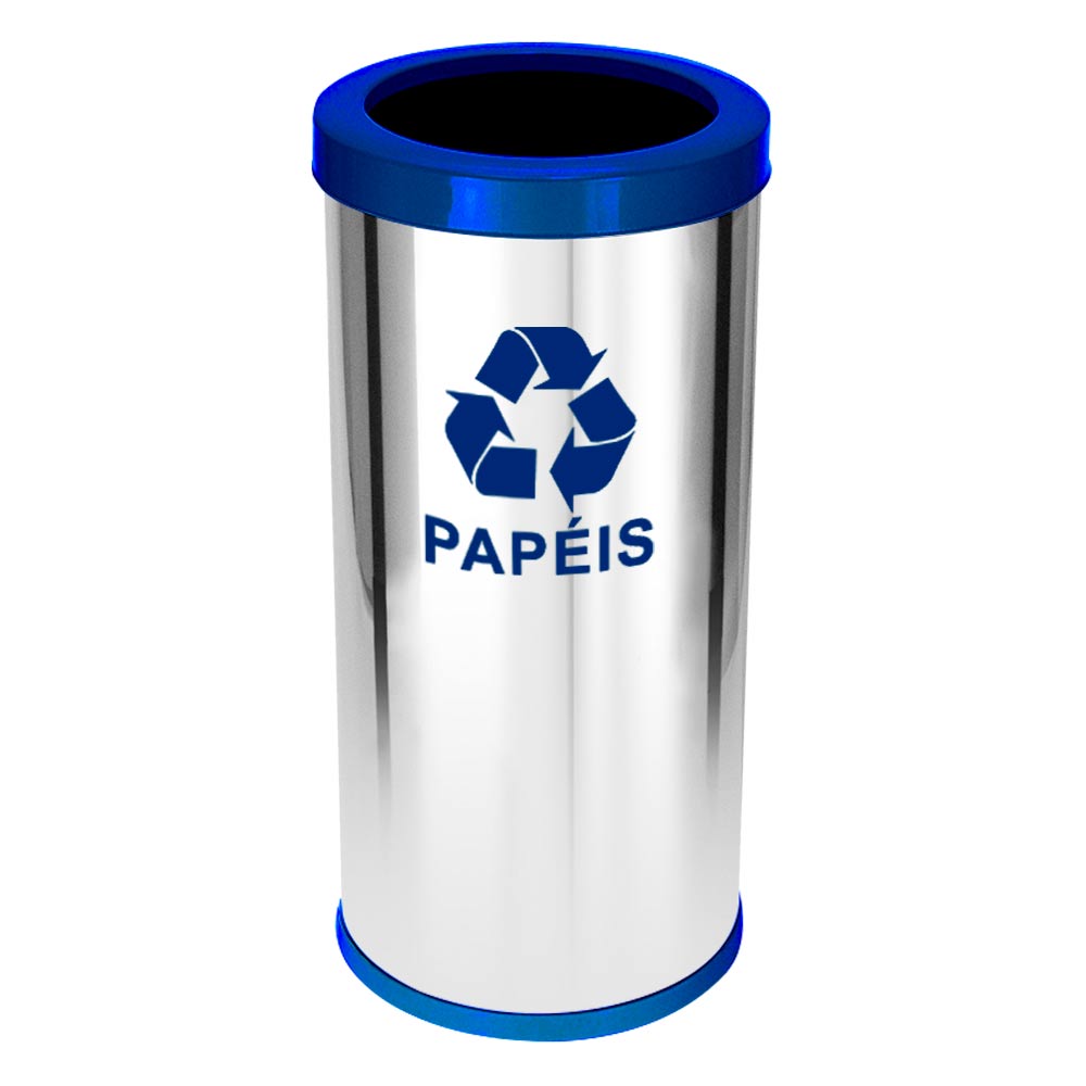 Lixeira em Aço Inox JSN Com Aro Plástico Azul 22 Litros