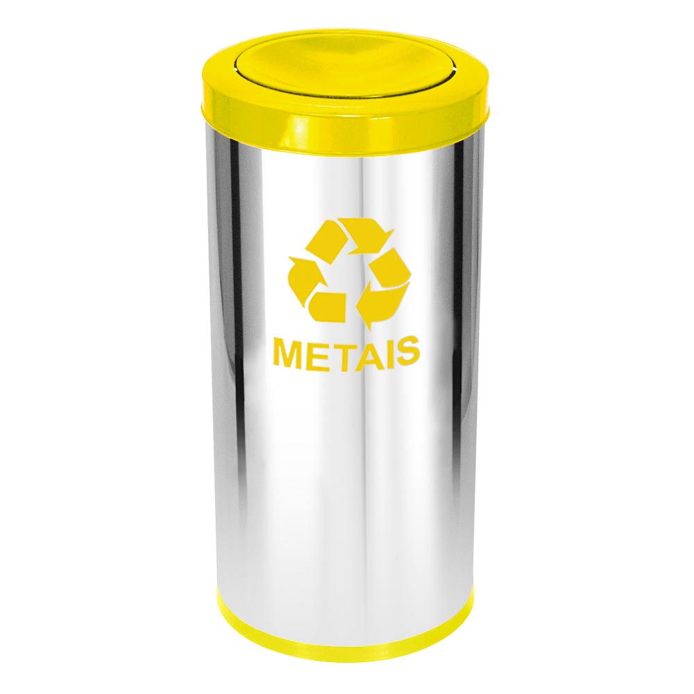 Lixeira em Aço Inox JSN Tampa Meia Esfera Amarelo 22 Litros