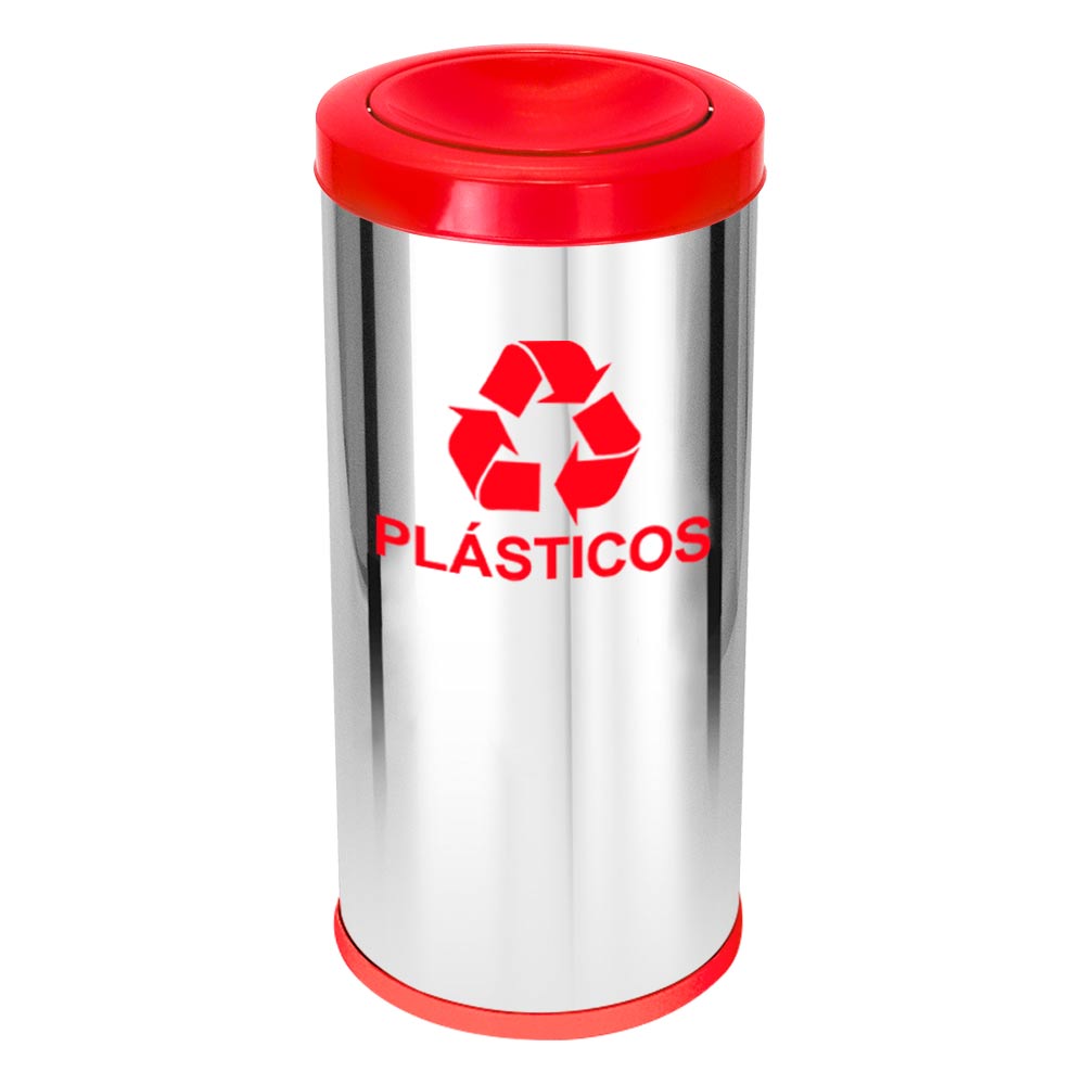 Lixeira em Aço Inox JSN Tampa Meia Esfera Vermelha 22 Litros