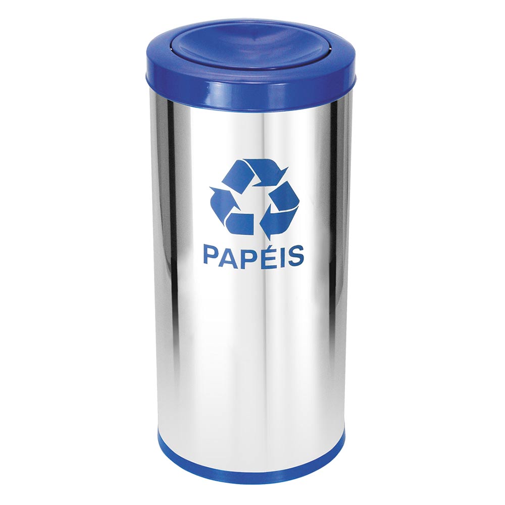Lixeira em Aço Inox JSN Tampa Meia Esfera Azul 22 Litros