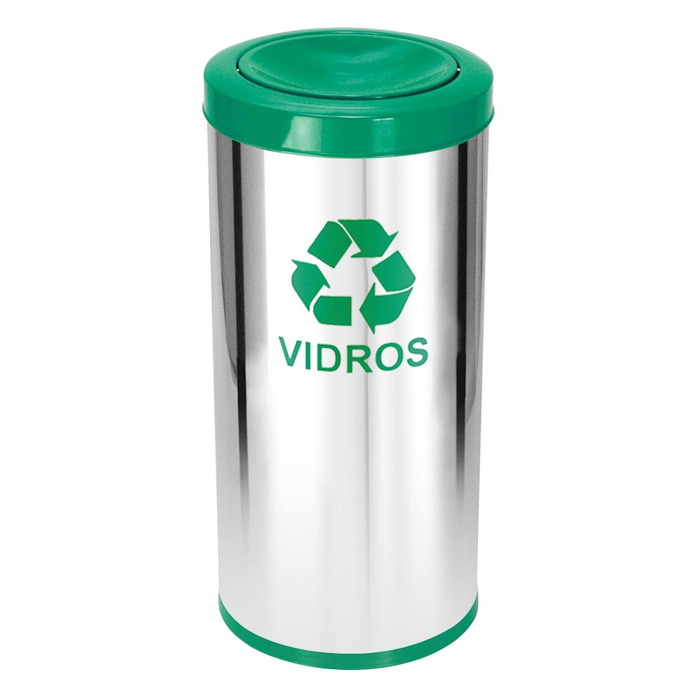 Lixeira em Aço Inox JSN Tampa Meia Esfera Verde 22 Litros