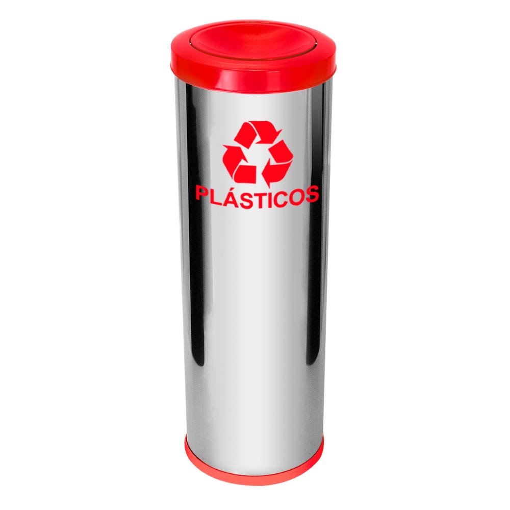 Lixeira em Aço Inox JSN Tampa Meia Esfera Vermelha 30 Litros