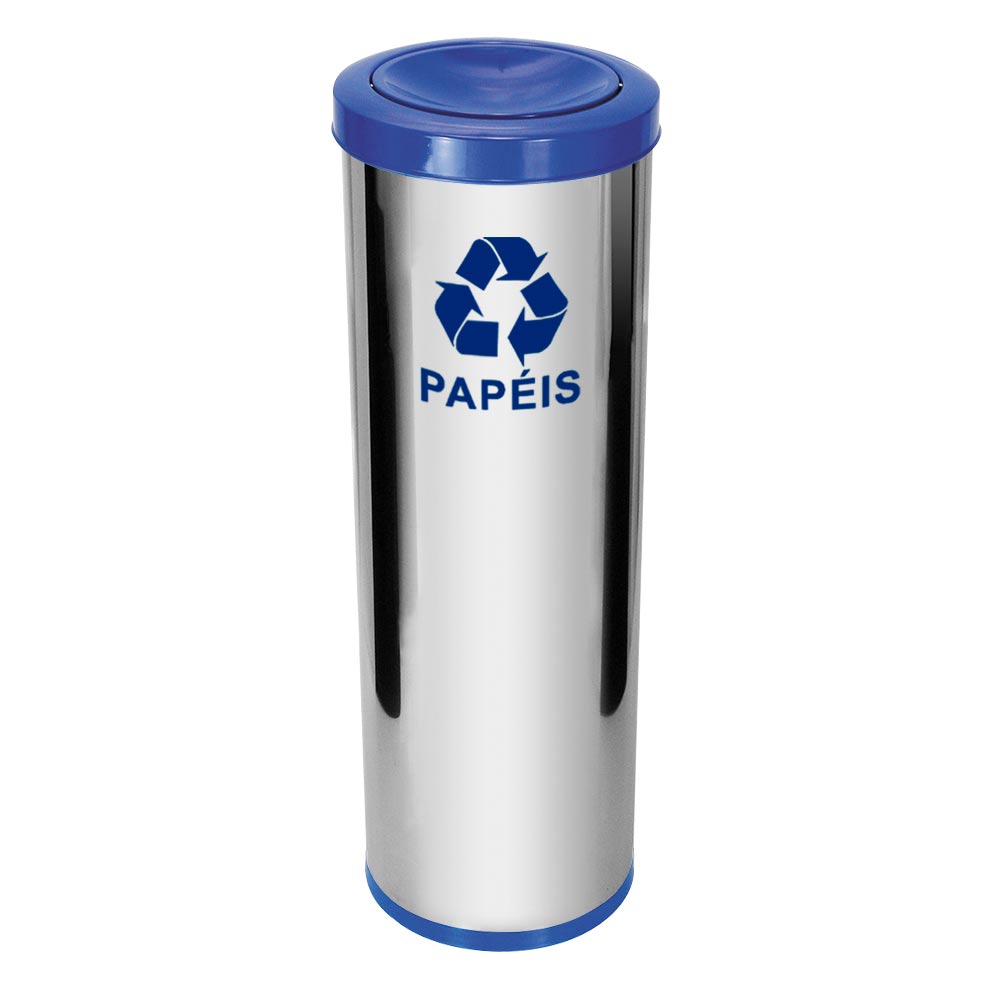 Lixeira em Aço Inox JSN Tampa Meia Esfera Azul 30 Litros