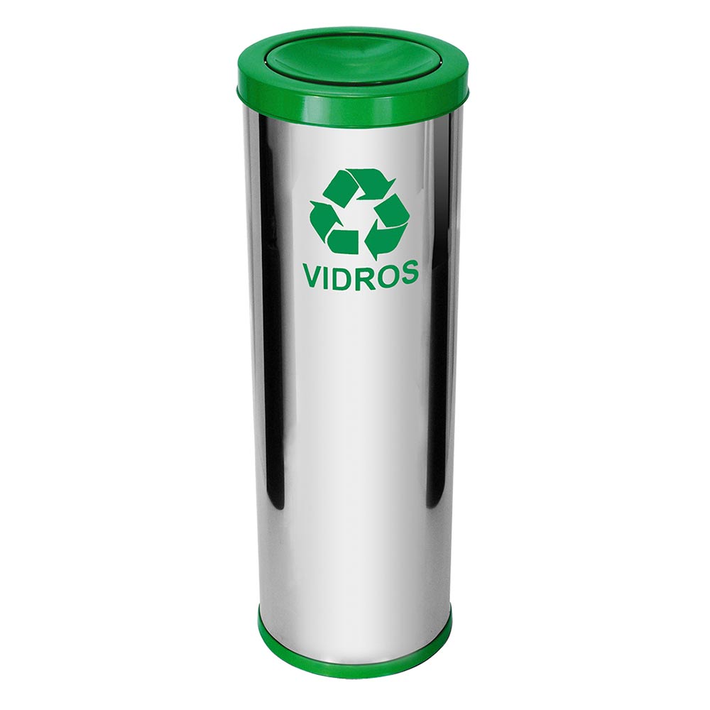 Lixeira em Aço Inox JSN Tampa Meia Esfera Verde 30 Litros