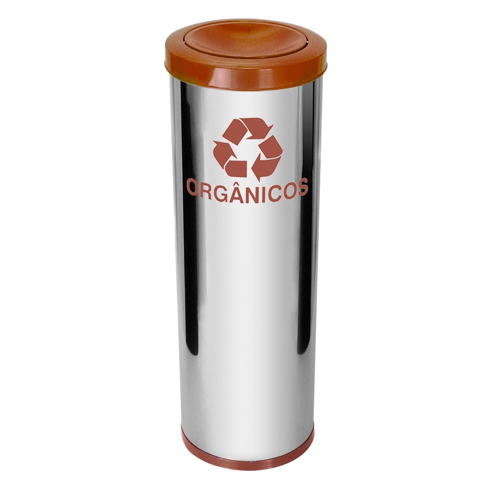 Lixeira em Aço Inox JSN Tampa Meia Esfera Marrom 30 Litros