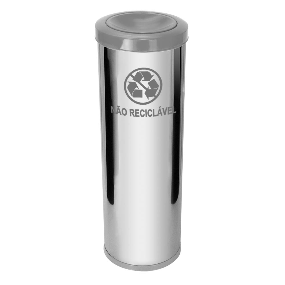 Lixeira em Aço Inox JSN Tampa Meia Esfera Cinza 30 Litros