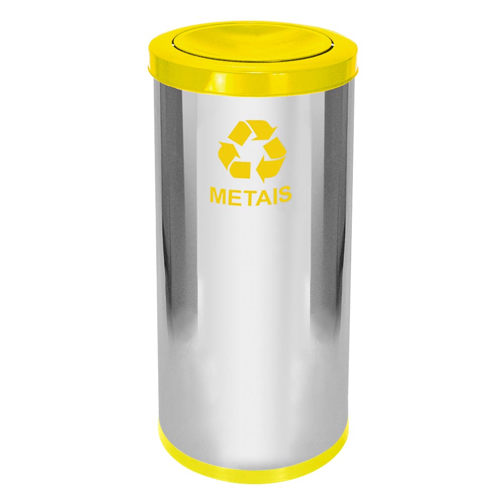 Lixeira em Aço Inox JSN Tampa Meia Esfera Amarela 50 Litros