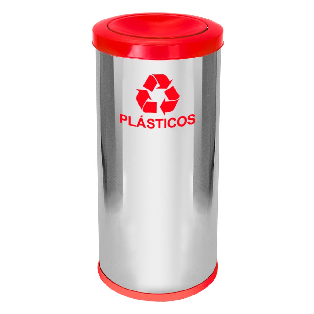 Lixeira em Aço Inox JSN Tampa Meia Esfera Vermelha 50 Litros