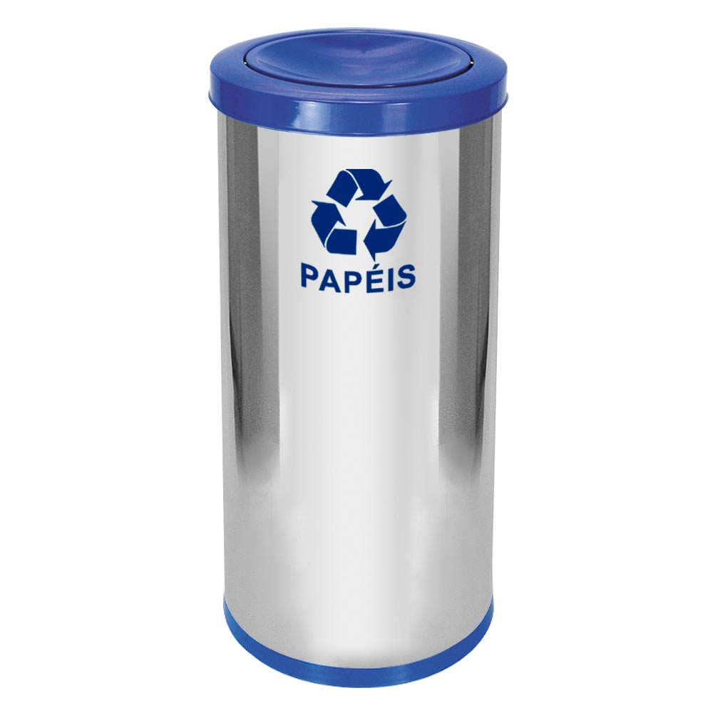 Lixeira em Aço Inox JSN Tampa Meia Esfera Azul 50 Litros