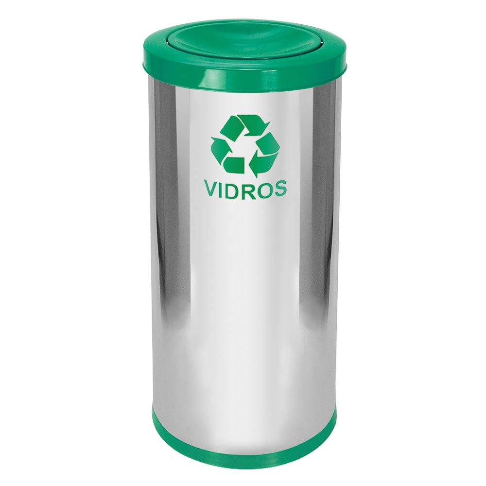 Lixeira em Aço Inox JSN Tampa Meia Esfera Verde 50 Litros