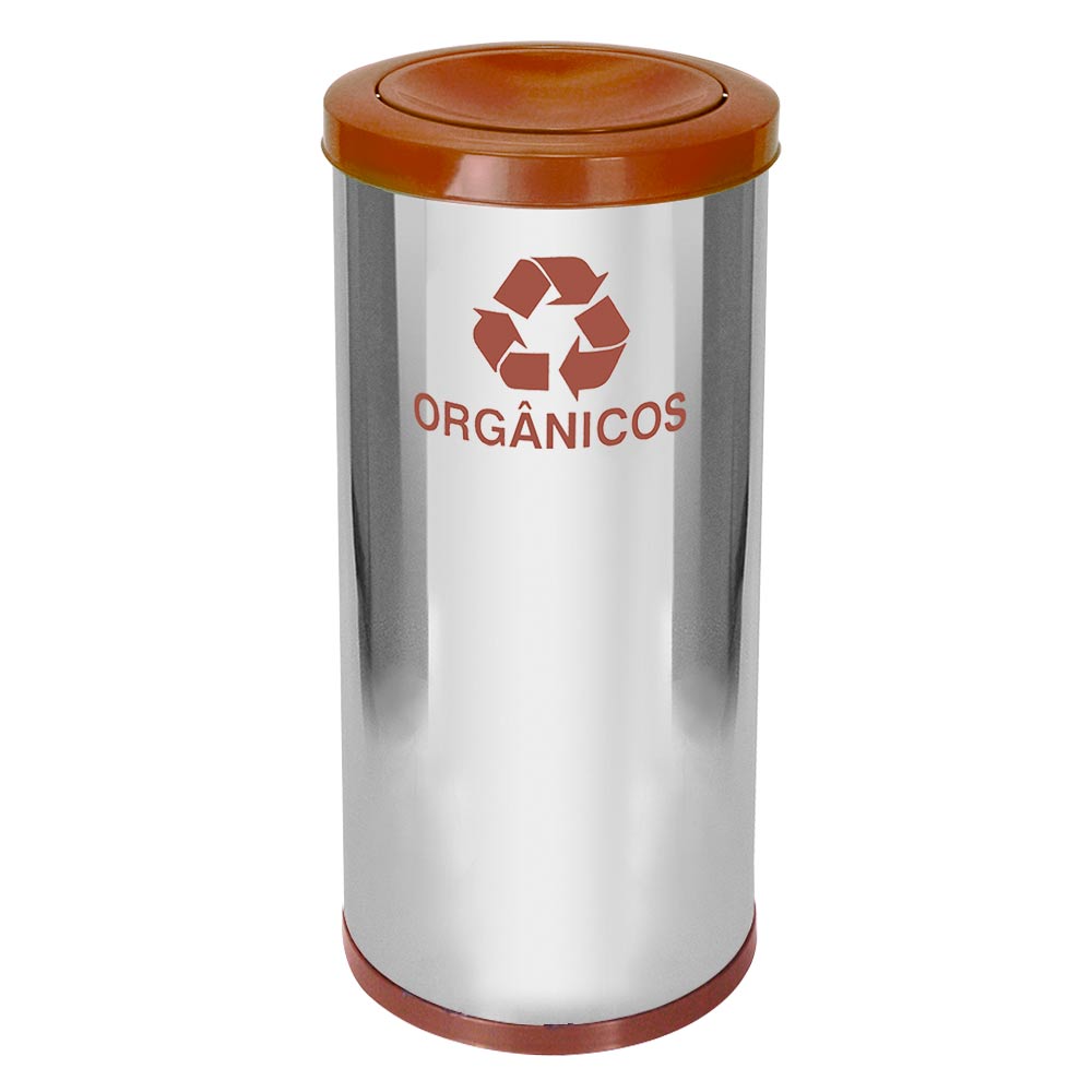 Lixeira em Aço Inox JSN Tampa Meia Esfera Marrom 50 Litros