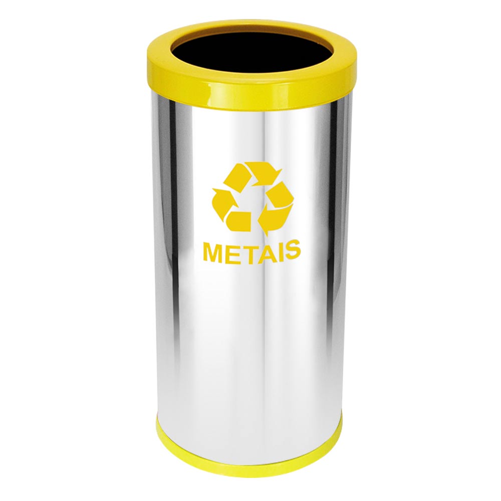 Lixeira em Aço Inox JSN Com Aro Amarelo 22 Litros