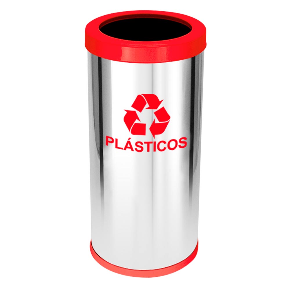 Lixeira em Aço Inox JSN Com Aro Vermelho 22 Litros