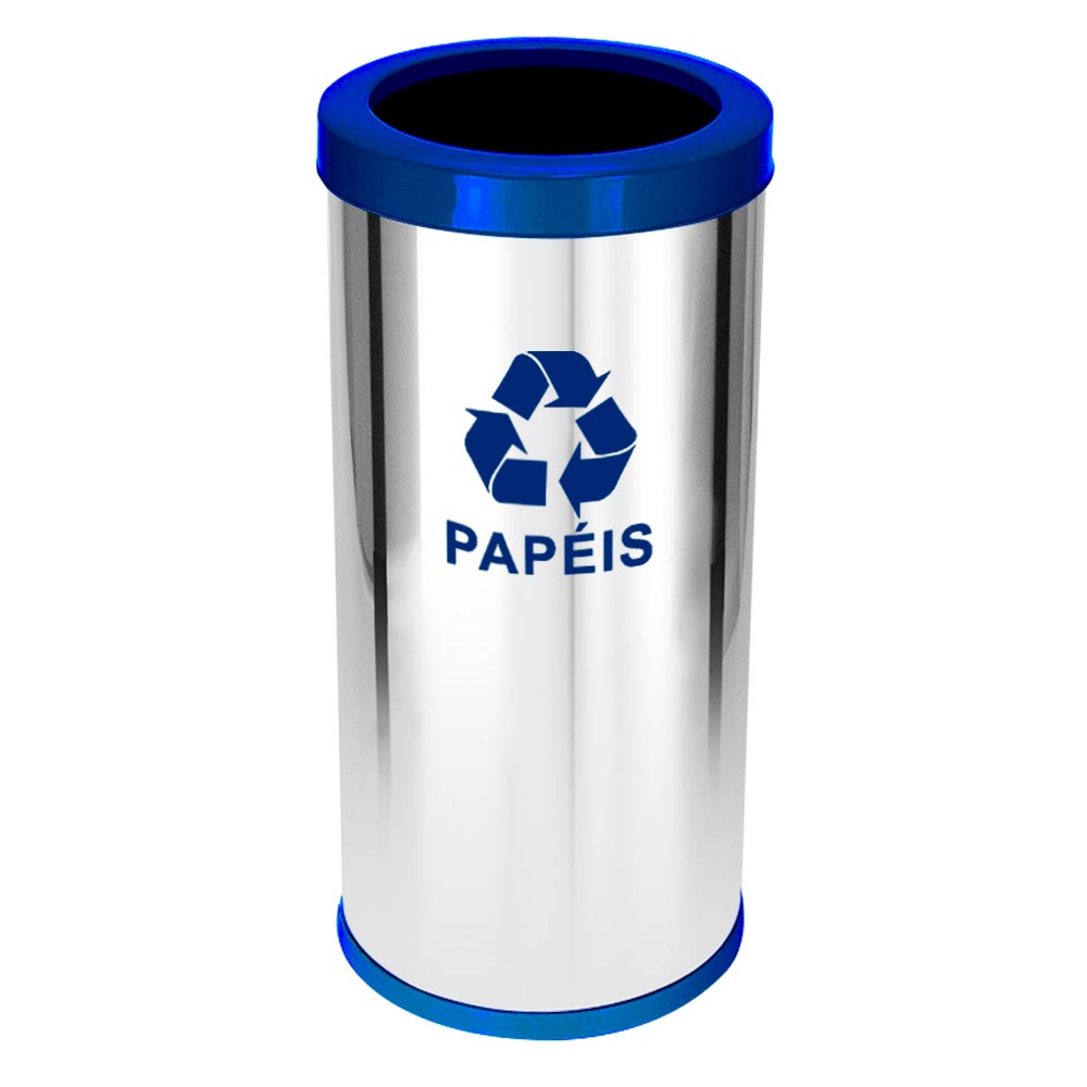 Lixeira em Aço Inox JSN Com Aro Azul 22 Litros