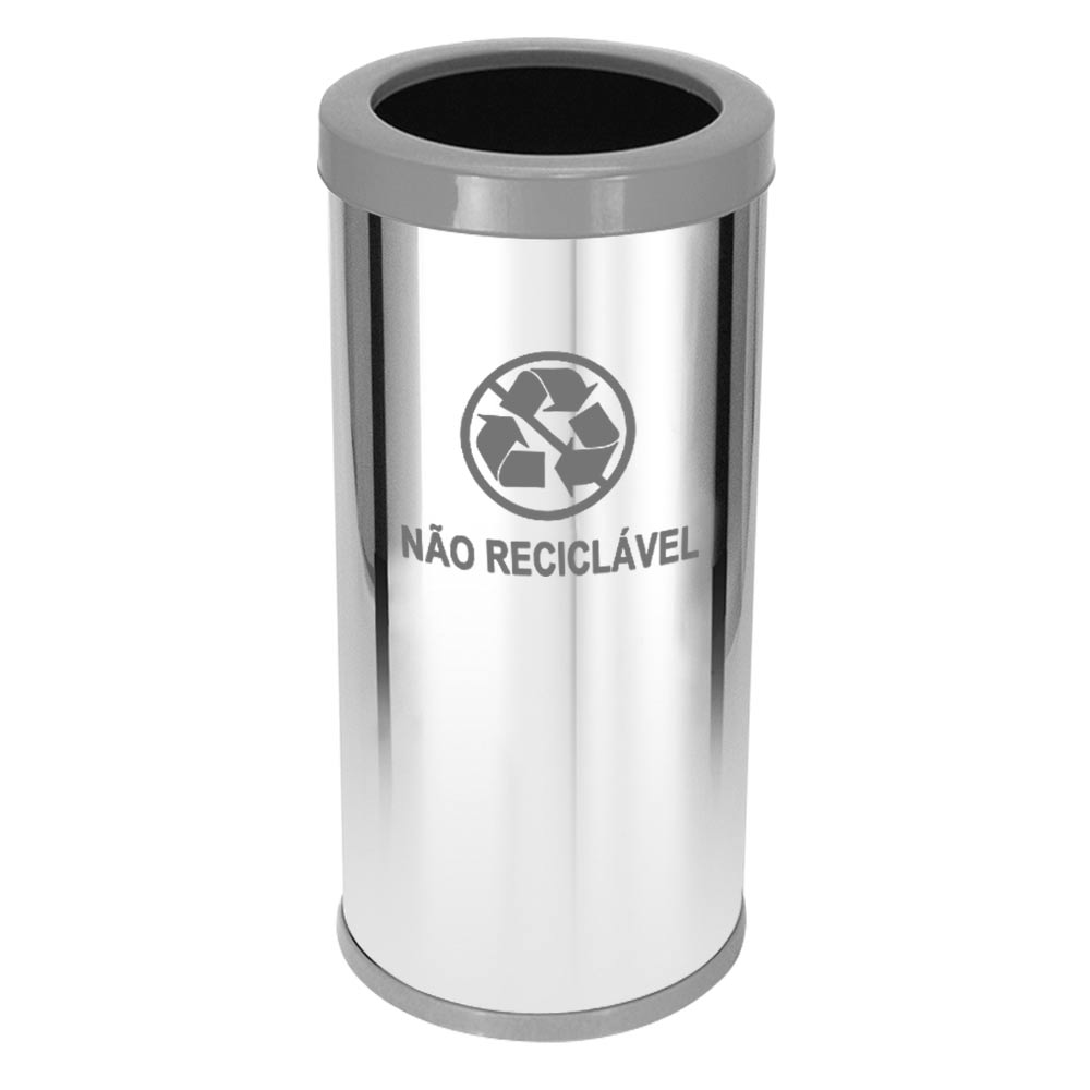 Lixeira em Aço Inox JSN Com Aro Cinza 22 Litros